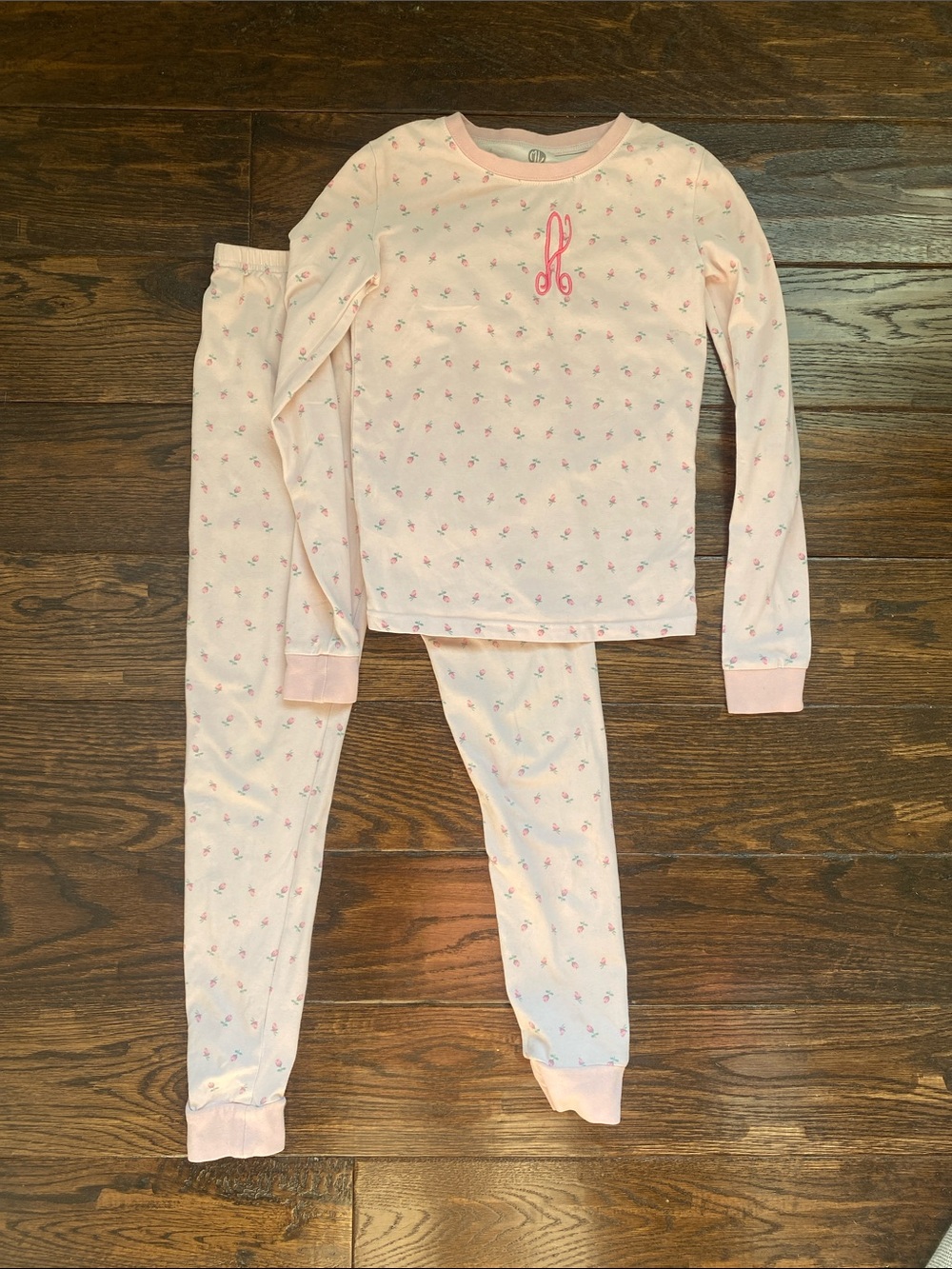 Girls Light Pink Floral Monogram Pajama Set